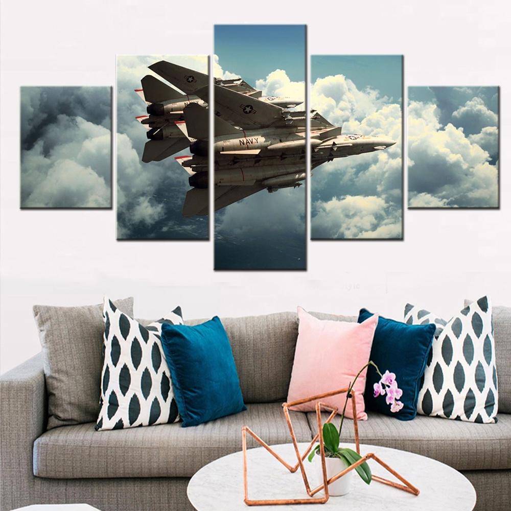 5 Pezzi Quadri su Tela Airpower Art Collection Poster Pittura Grumman F14 Tomcats Marina Militare USA Decorazione per la Casa Soggiorno Murale