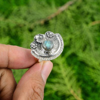 Geschenk für Sie 925 Silber Natürlicher Labradorit Versprechen Blume Verstellbarer Ring
