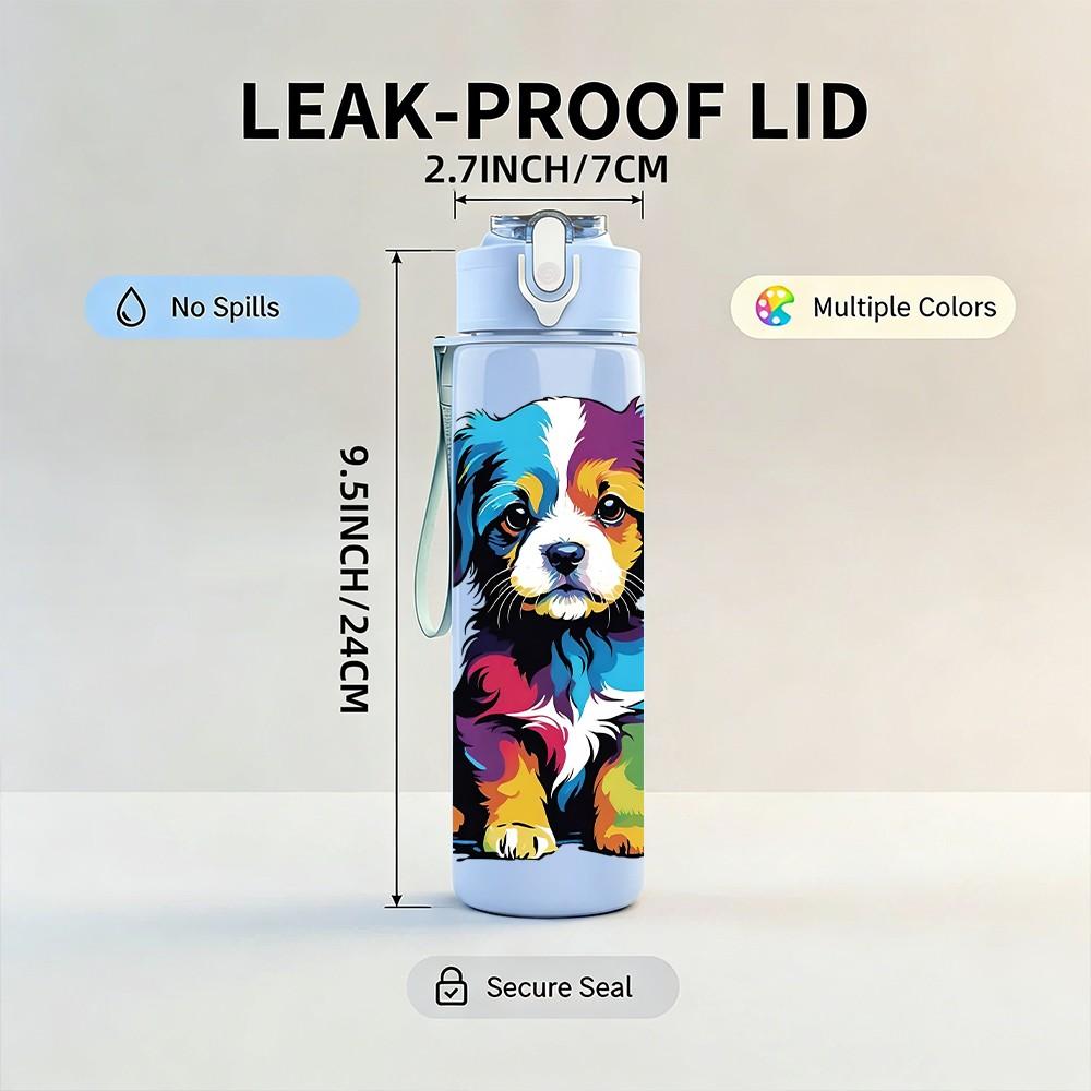 1PC Multicolor Splash Puppy Dog Cartoon Portrait 750ml Color Plastic Sports Water Bottle Leakproof Flip Straw Lid Suitable for Sports Office Home Use