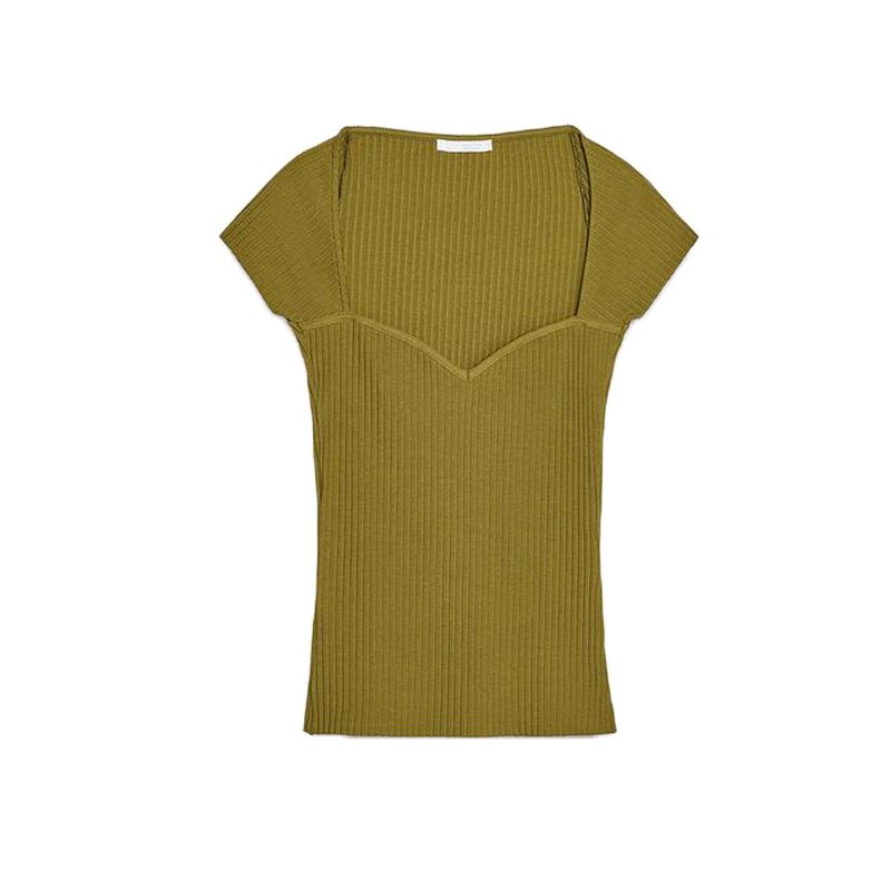 Summer New Product Women's Clothes Slim Fit Fashion All-Match Heart-Shaped Collar Sleeveless Rib Simple T-shirt 0858308