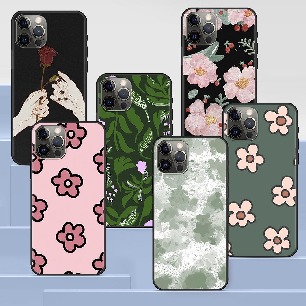 

Чехол «Девичьи цветы» для Apple Iphone 14 11 13 12 Pro Max Xr 7 8 +Se 2020 Xs 6 6s Plus 5 5S, милый черный силиконовый чехол для телефона
