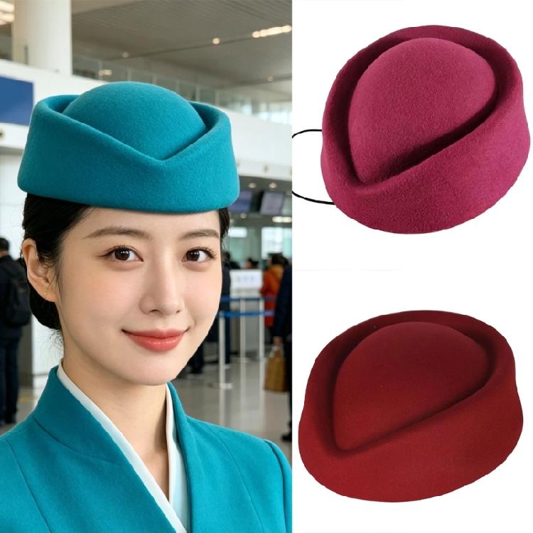 Classical French Flight Attendant Hat Polyester Stewardess Costume Accessoris Women Winter Fashion Headwear