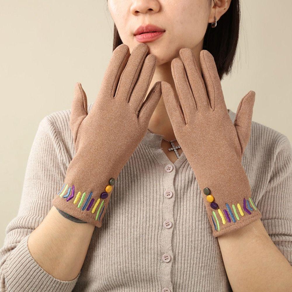 Thickened Gloves Full Finger Winter Mittens Simple Women Suede Velvet Gloves Cycling