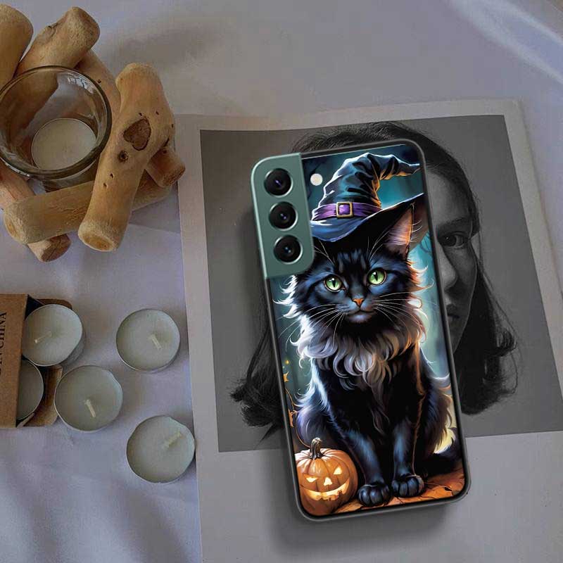 Halloween Magic Cat Phone Case For Samsung Galaxy S22 S25 Ultra S21 S10 Plus S26 Edge S20 S23 S24 FE Cover Silicone Soft TPU