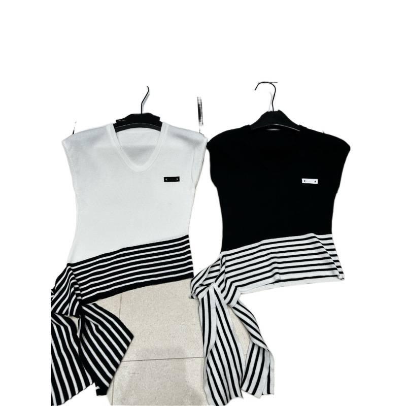 Miu Style 2026 Summer Striped Tie-Up Knit Vest with Cinched Waist