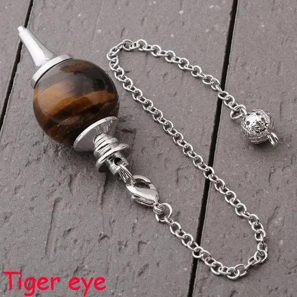 Natural Crystal Semi-Precious Stone Pendant Necklace with Rolling Ball Pendulum