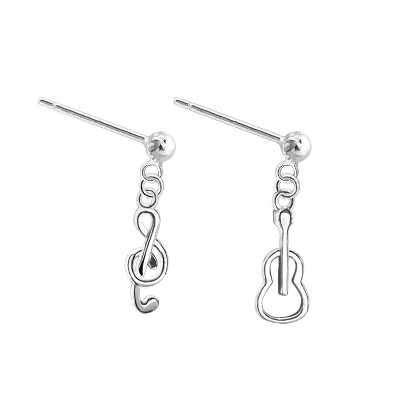 Art Cute Little Guitar Earrings Female Minimalist Creative Student Mini Music Note Stud Earrings Asymmetrical Earrings Female