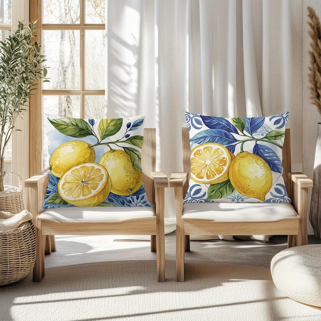 Blue - Toned Watercolor Lemon Pillow CoversLiving Room Sofa Cushion Cover, Soft and Comfortable, Bedroom Room Decoration