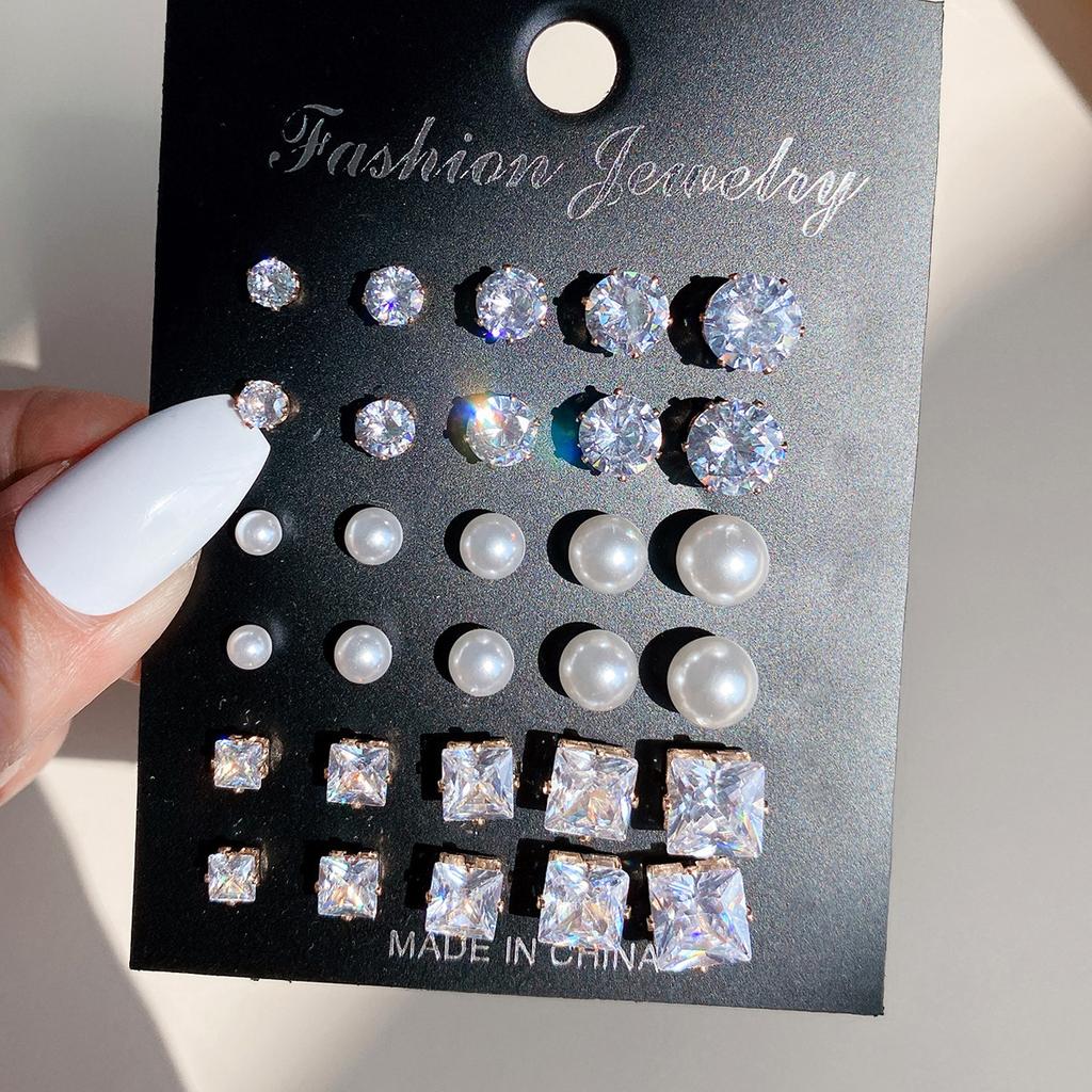 12 Pcs Zircon Earrings Set Briliant Shiny Stud Earrings for Women Simple Pearl Irregular Trendy Jewerly Accessories 2026 New