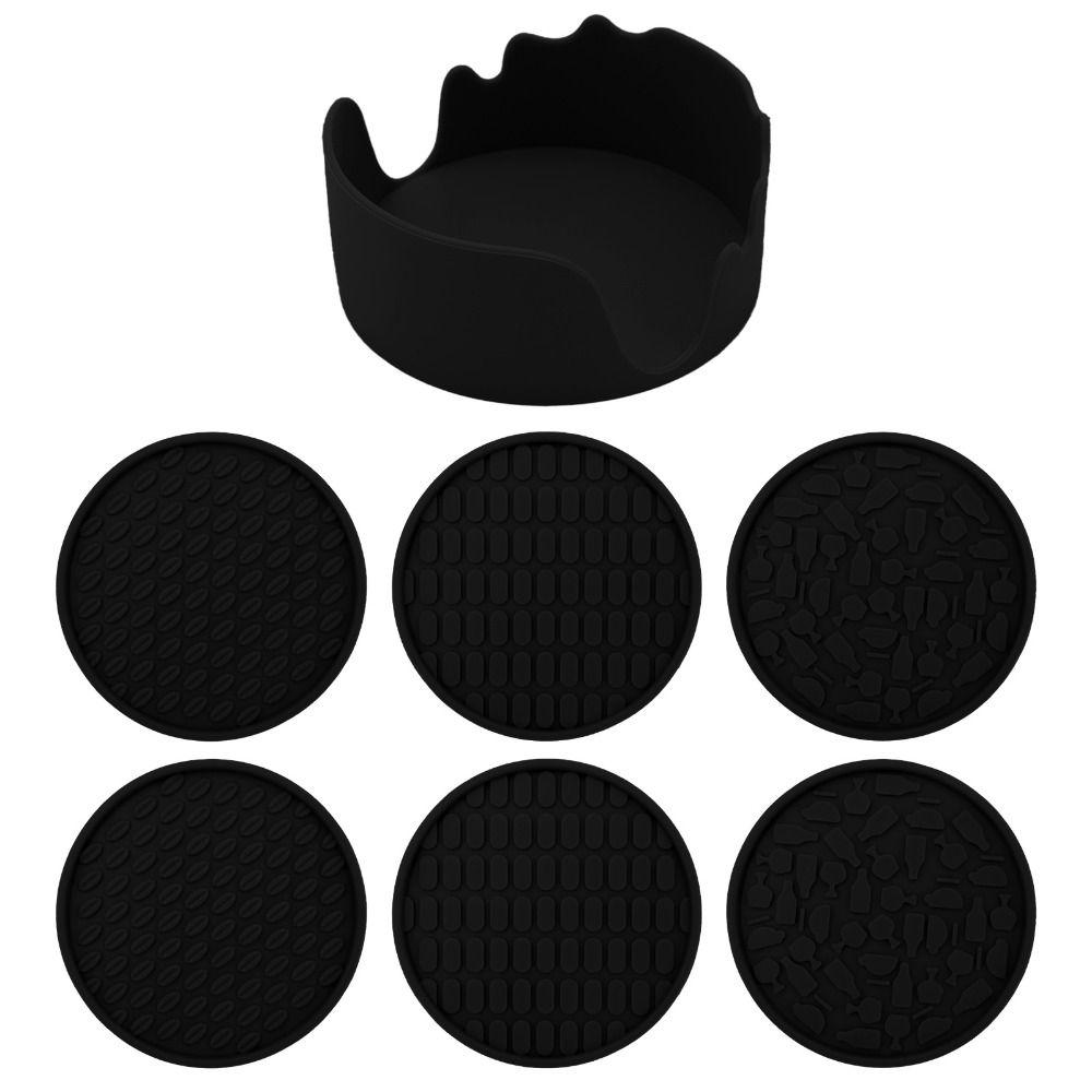 6pcs/Set Tabletop Protection Cup Pad Silicone Tea Mat Thick Silicone Drink Coaster Set Table Mat