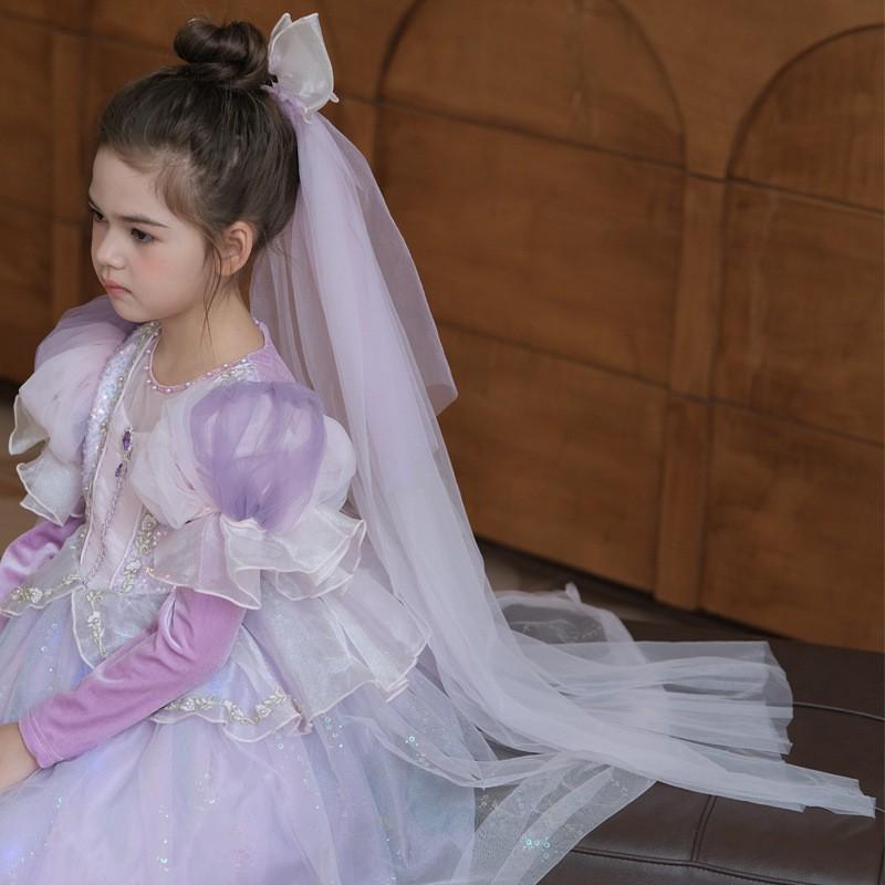 

Платье летнее с пышными рукавами «Рапунцель» для девочек - Сетчатое праздничное платье One Size