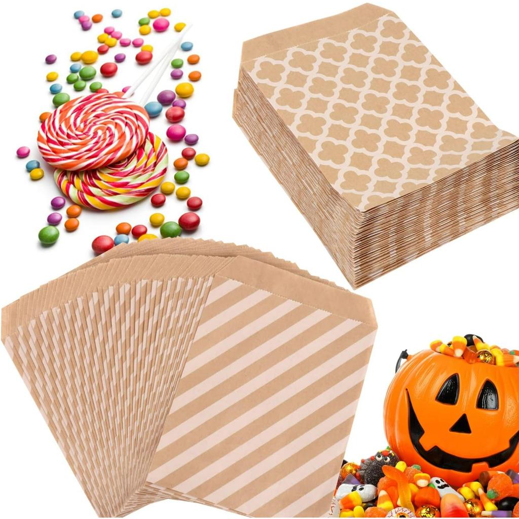 100 Candy Bar Bags Paper Bags Candy Bags for Easter Wedding Accessories Children's Birthday 2 Designs with 50 Gift Bags Each