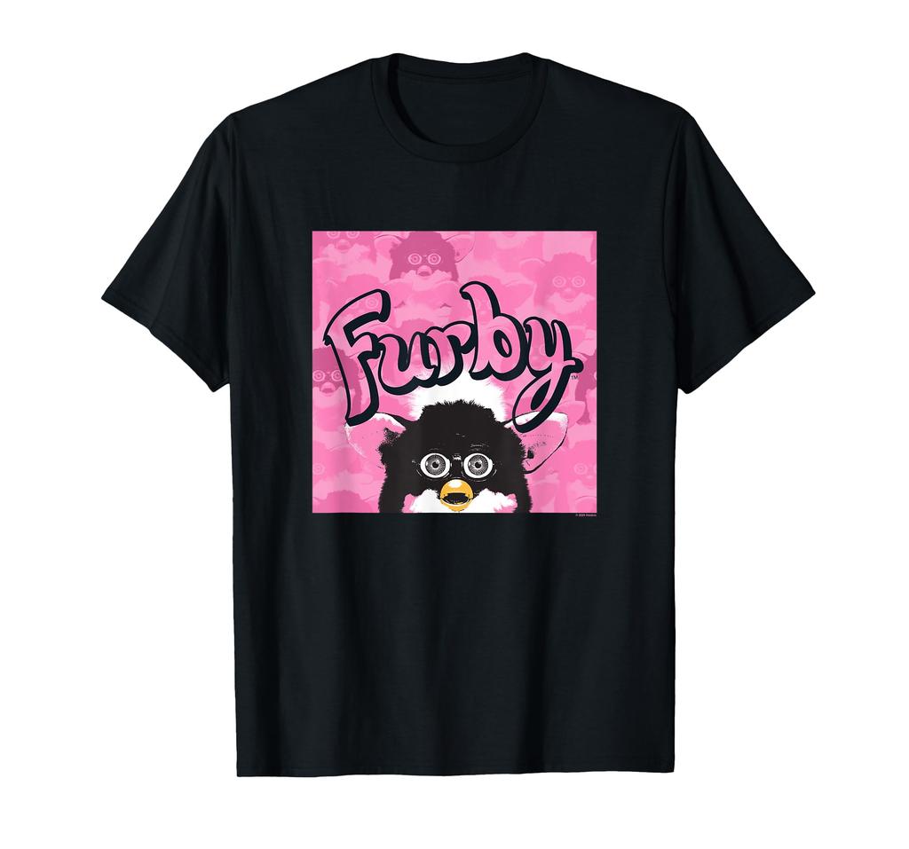 Furby Pink & Schwarz Retro Aquarell Überraschung Furby Gesicht T-Shirt