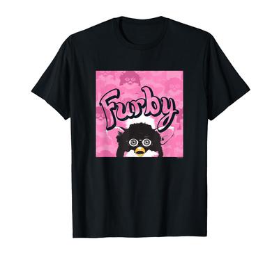 Furby Pink & Black Retro Watercolor Surprise Furby Face T-Shirt