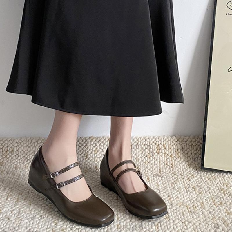Shoes for Women Fashion One-word Buckle Women's Flats Spring Square Toe Solid Shallow Mouth Dress Daily Mary Jane Shoes