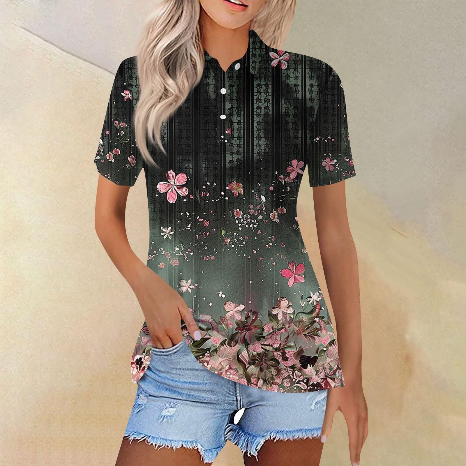 

Женская модная повседневная рубашка с отворотом и коротким рукавом с принтом, женские топы на пуговицах L чёрный