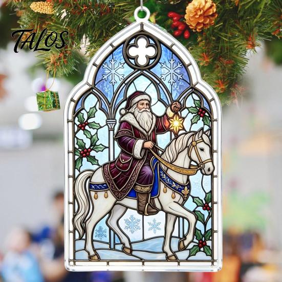 Holiday Hanging Decorations Santa Riding Horse Christmas Ornament, Acrylic Pendant with String, Festive Party Supplies Tree Decor for Living