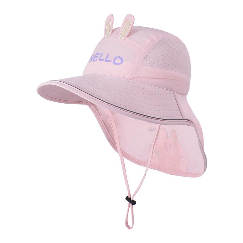 Children's Hat Cartoon Cute Sun Hat Male and Female Babies Outdoor Sun Protection Hat Large Brim Shawl Neck Protection Bucket Hat