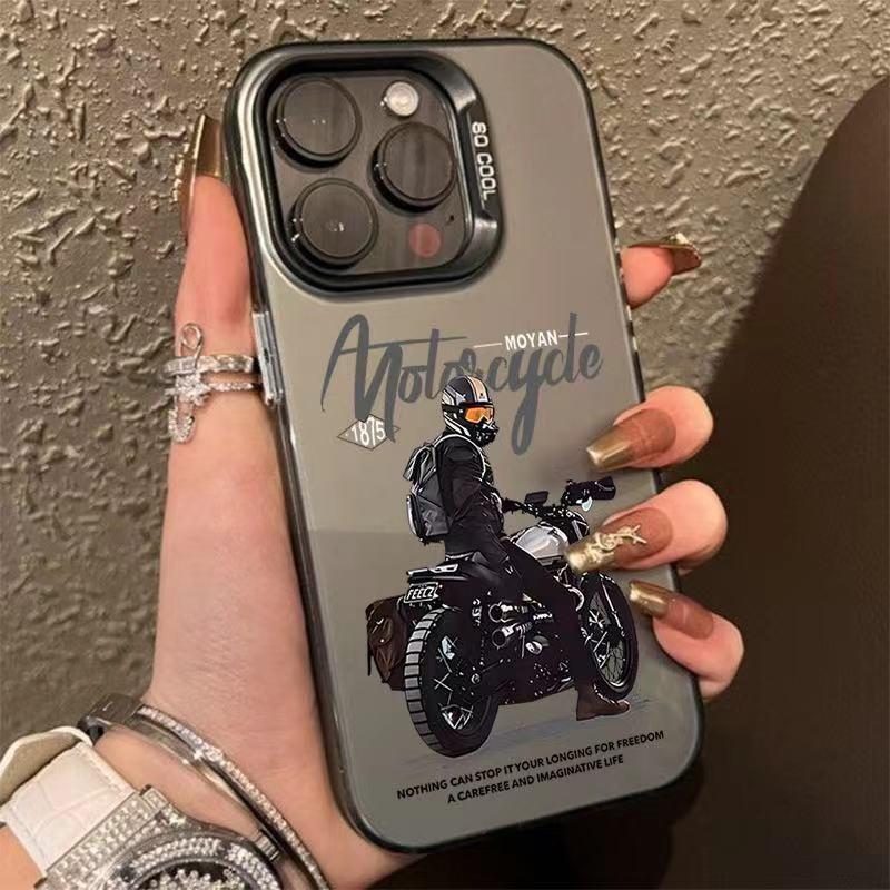 Popular Laser Hard PC+TPU Back Cover for Motorcycle Rider Mobile Phone Cases for iPhone 16 15 14 13 Pro 12 11 Pro Xs X XR Max