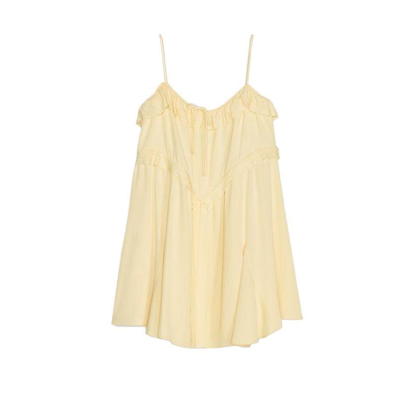 

Spring and Summer Women s Clothing round Neck Sleeveless A- line Hem Camisole Laminated Decoration Short Dress 2725233 Light yellow L