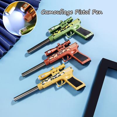 Creative Camouflage Pistol Luminous Lamp Pen Black Ink Snipe Gun Gel Pen with Lights PUBG Game for Peace Arms Writing Stationery