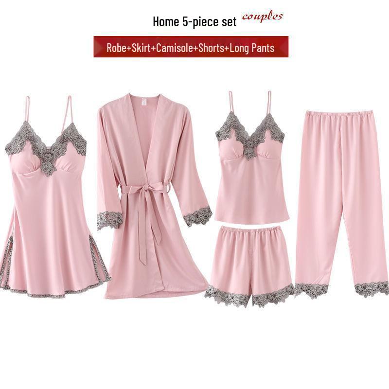Silky Soft Spaghetti Strap Pajama Set - 5-Piece Women's Loungewear for Spring/Summer