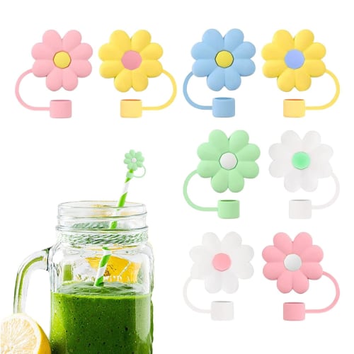 8-delt sett med søte blomster-sugerørstopper, matgodkjent silikon, støvtett, lekkasjesikkert, gjenbrukbare sports-sugerørdeksler, drikkesugerørdeksler, dekorativt deksel