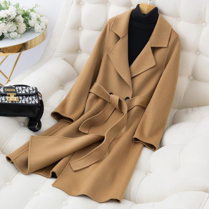 New Women's Autumn/Winter Double-Faced 100% Wool Long Slimming Overcoat