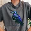 Iridescent Raven with Skull Necklace T-Shirt | Gothic Bird Tee