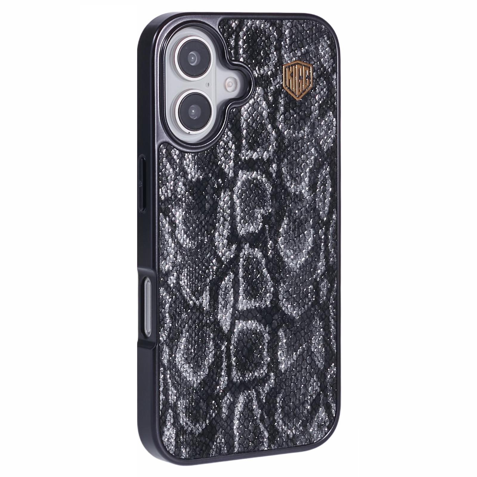 

KIGC For iPhone 16 Case Compatible with MagSafe Snake Texture Leather+PC+TPU Back Cover Black