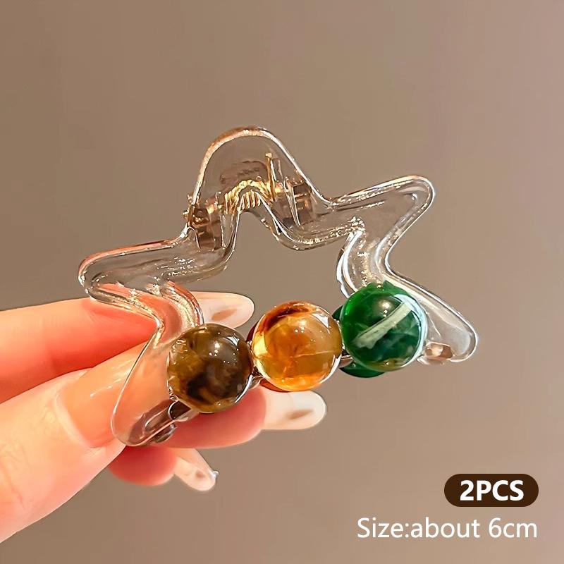 2Pcs Cute Star Hair Claw Clips Y2K Star Cartoon Cat Designs Headwear Long Curly Straight Hair Ponytail Holder Summer Hairpins