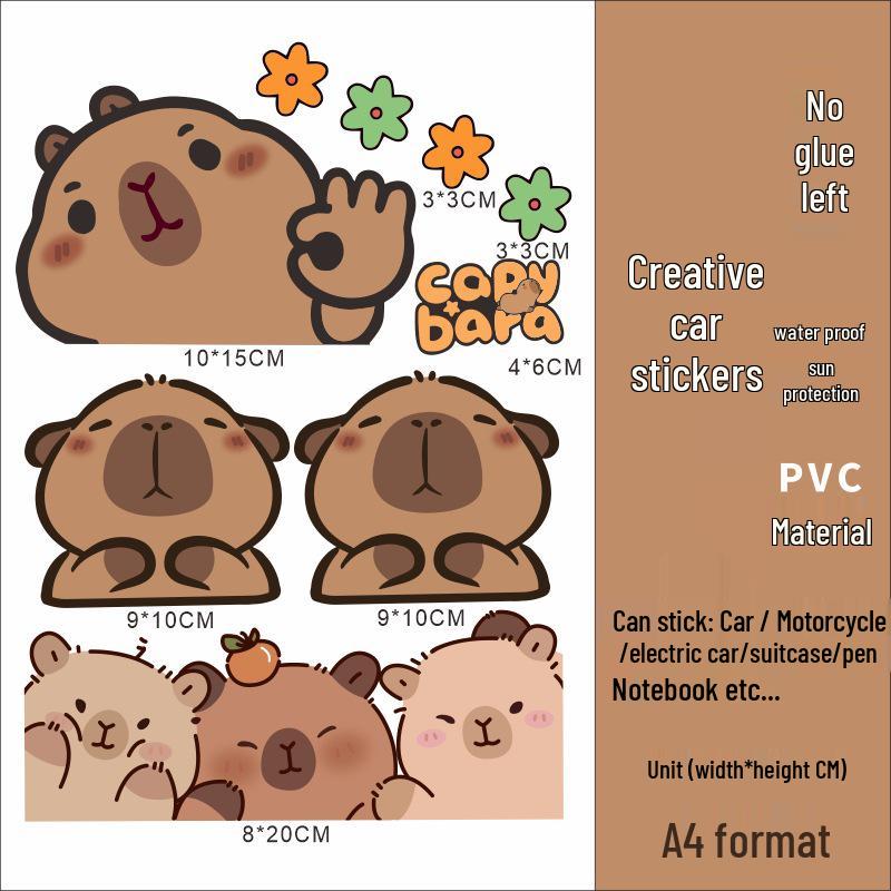 

Водонепроницаемые наклейки на электромобиль и мотоцикл с капибарой - Уникальное украшение с девятью маленькими коровами