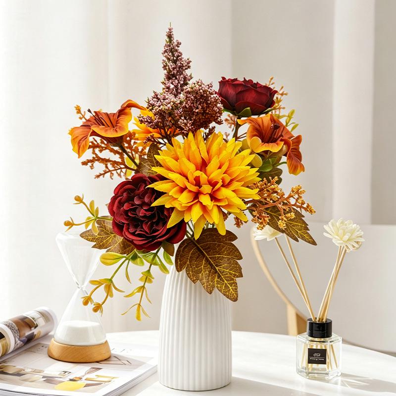 Autumn Bionic Flower Bouquet: Sunflower, Peony & Rose Simulation Flowers