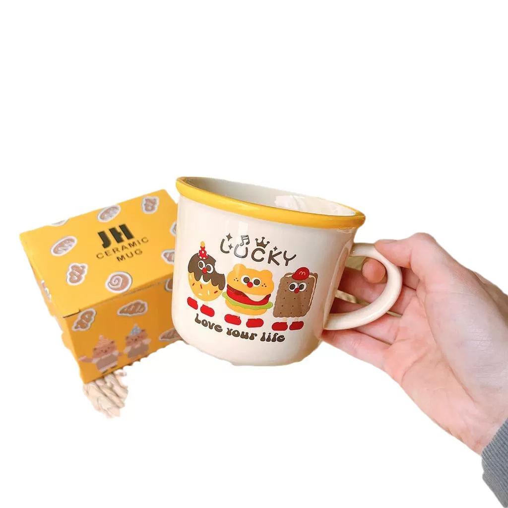 Cute Korean Version Burger Cartoon Ceramic Cup Mug Children's Breakfast Cup Milk Cup Coffee Cup Souvenir