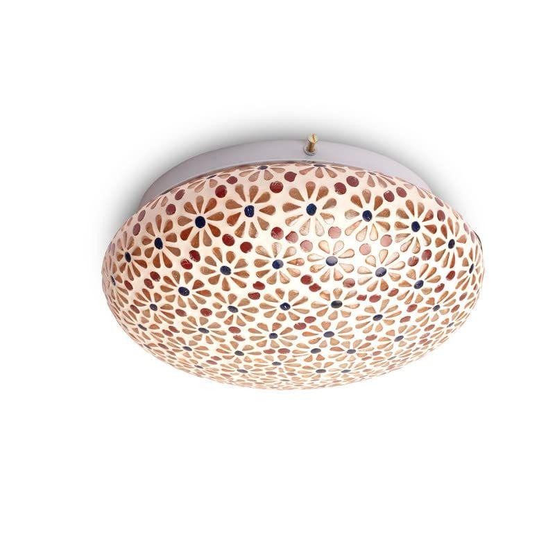 Handcrafted Mosaic Pink Colour Flower Design Glass Ceiling Light