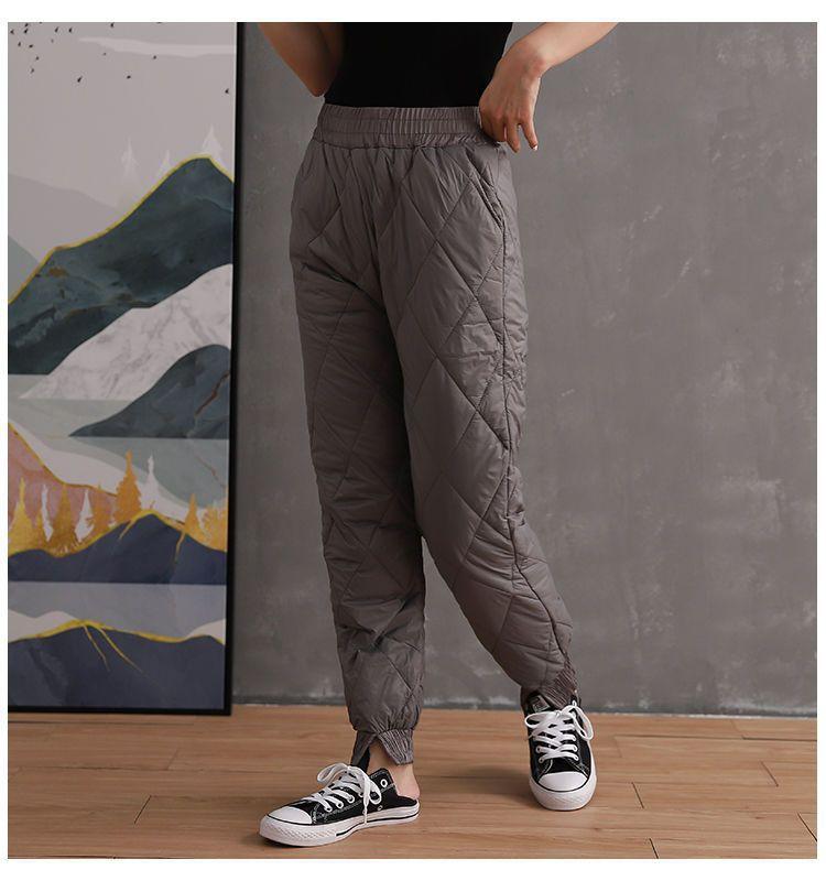 Women's Down-filled Cotton Pants, High-waisted, Plus Size, Thickened, Loose-fitting, Casual, Warm Long Pants.