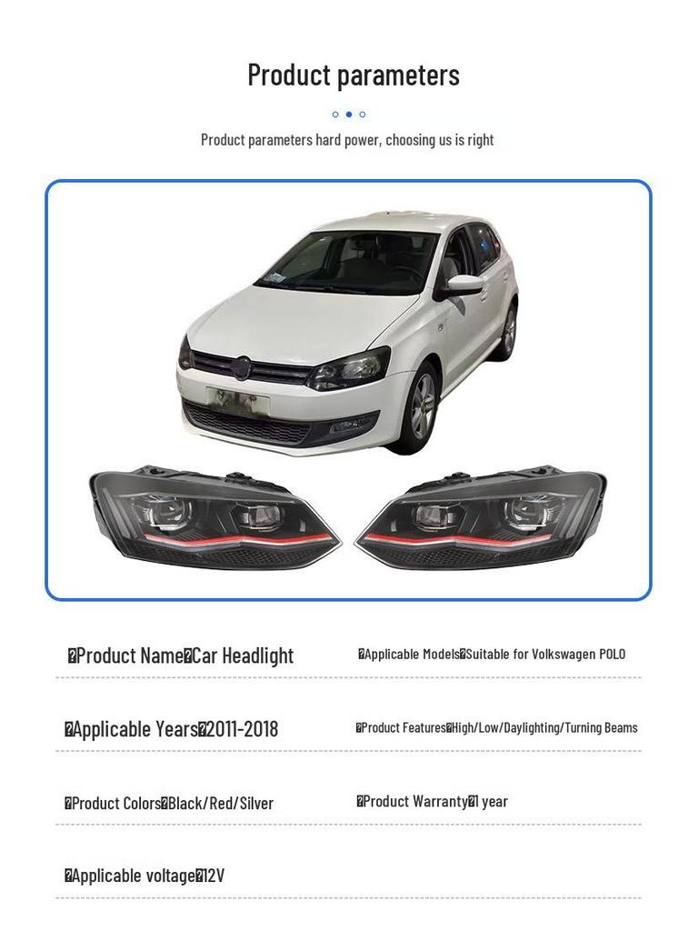 11-18 VW Polo Headlight Assembly: Dual Projector, Flowing Turn Signal, Daytime Running Lights