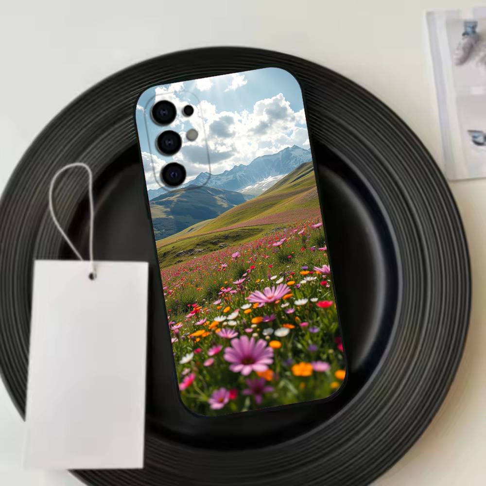 Mountain Forest Natural Flowers Laser Phone Case Black Silicone Soft For Samsung S25,S24,S21,S22,S23,S30,Ultra,S20,Plus,Fe,Lite Samsung S20ULTRA5G