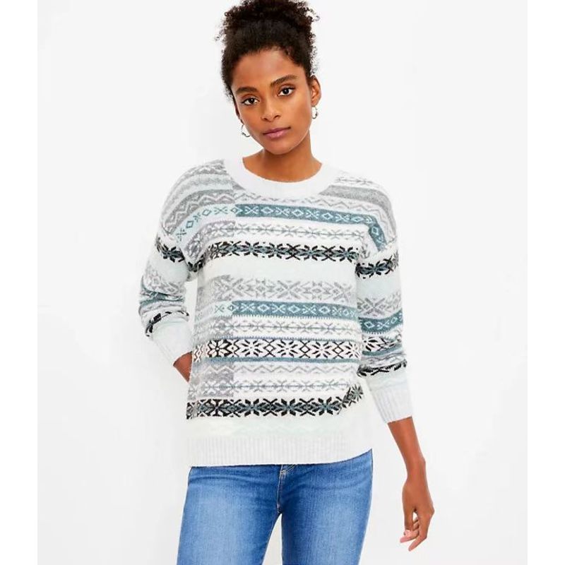 

Sunshine House Autumn and Winter New Arrival Export Fashion Lo * Jacquard round Neck Thick Section Women s Sweater plus Size Knitwear Color 2XL: Bust size 122