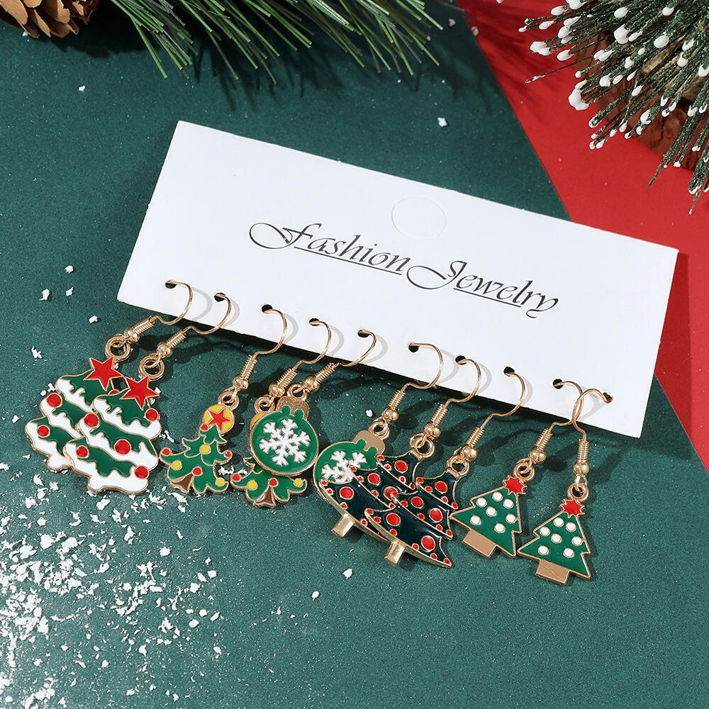 Xiaomi 5/20Pairs Christmas Enamel Alloy Dangle Earrings, Festive Xmas Drop Earrings with Christmas Tree, Santa Hat & Snowman Charms