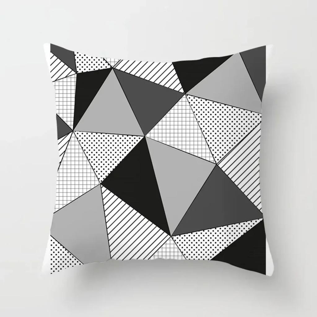 Geometrischer Kissenbezug Schwarz und Weiß Kissenbezug Gestreift Gepunktet Kissenbezug Gitter Dreieckig Geometrischer Kissenbezug
