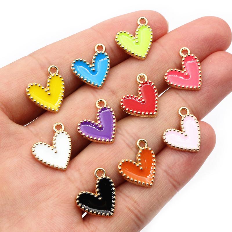 30pcs 15x13mm Enamel Heart Charms Pendant Alloy Metal DIY Jewelry Making Accessories for Earrings Bracelet Necklace Findings