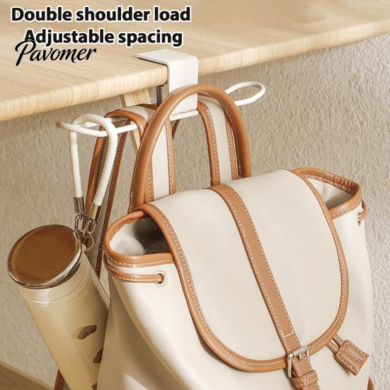 Easy Install Desk Rack Clamp-On Storage Hook, Adjustable No Punch Durable Carbon Steel Desktop School Bag Hook Organizer, Space Saving for Bags