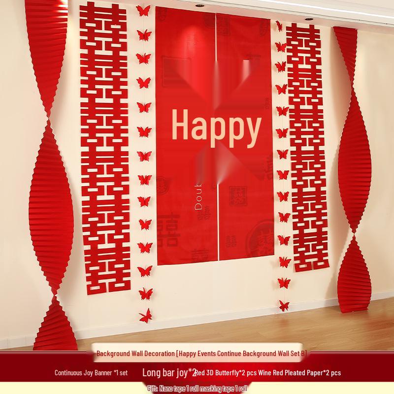 Wedding Butterfly Decoration Set: Happy Character Curtains & Bunting for Living Room & Bedroom