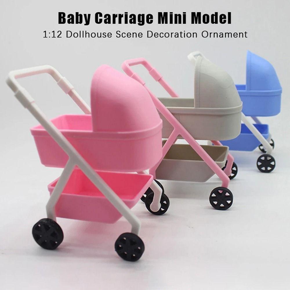 Bedroom Miniature Baby Stroller 1:12 Simulation Baby Bassinet Cart  Kids Toy