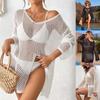 Women's New V-neck Hollowed Out Side Slit Personalized Long Sleeved Beach Dress
