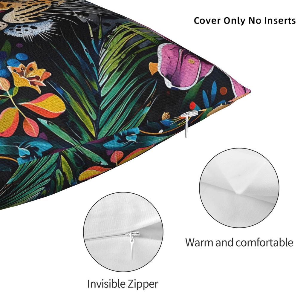 Leopard & Tropical Floral Pillow Case Soft Pillow Cover Cute Funny Pillowcases For Office Car Home Decor