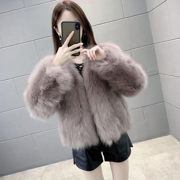 2024 winter Haining imitation fox fur imitation fur jacket young short fur integrated V-neck women's fur clothes