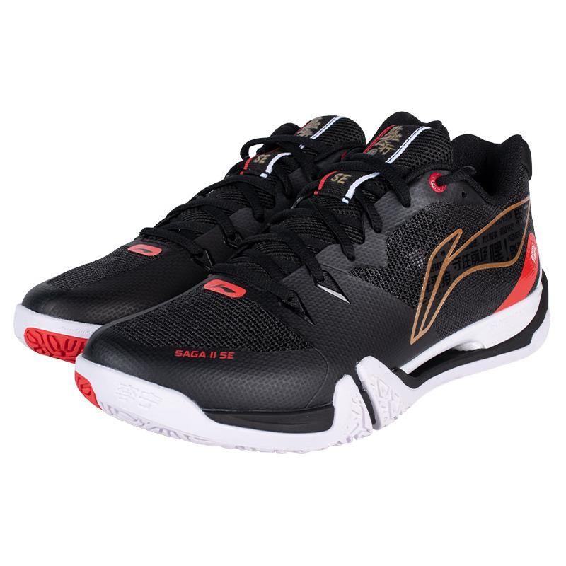 Li Ning 2 SE Rubber Comfortable Versatile Non-Slip Wear-Resistant Lightweight Low-Top Badminton Shoes Unisex Shoes Black Red AYZU001-3