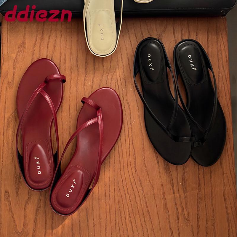 Fashion Fashion Round Toe Ladies Low Heel Slippers New In Summer Elegant Women Heeled Slippers Female Slides Sandals Shoes Flip flops